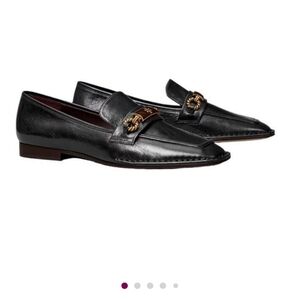 Tory Burch Black Leather Loafers with Gold Accent